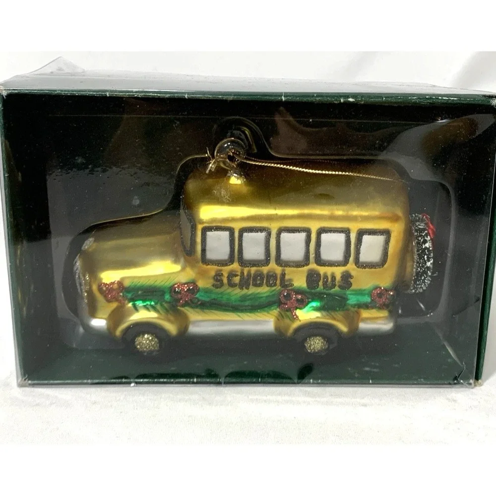 School‎ Bus Christmas Ornament Blown Glass Painted Teacher Gift